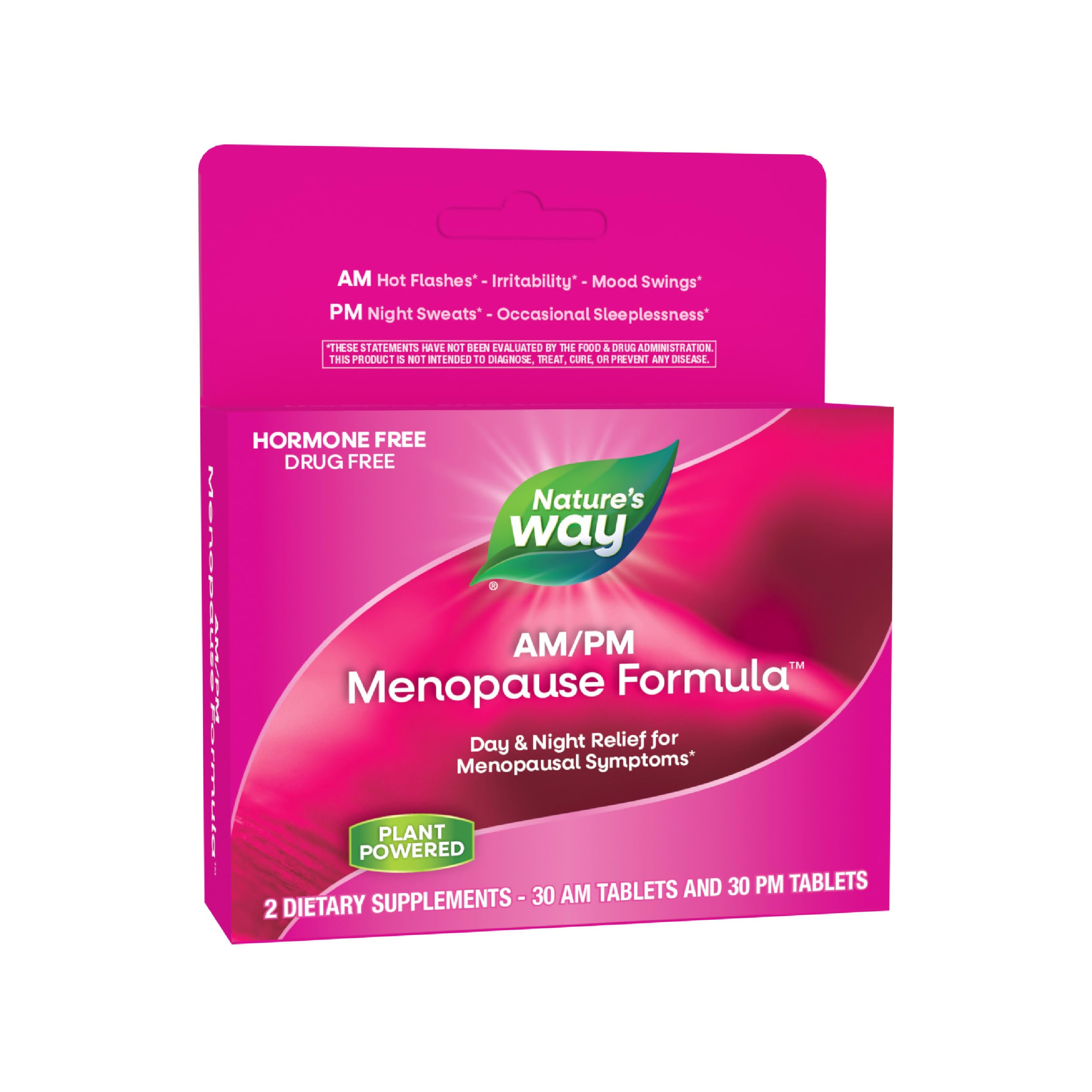 Nature's Way AM/PM Menopause Supplements for Women, Hot Flash Relief*, Night Sweats*, Restful Sleep*, Mood Swings*, Hormone-Free Formulas with Black Cohosh, Theanine, Valerian, 60 Tablets