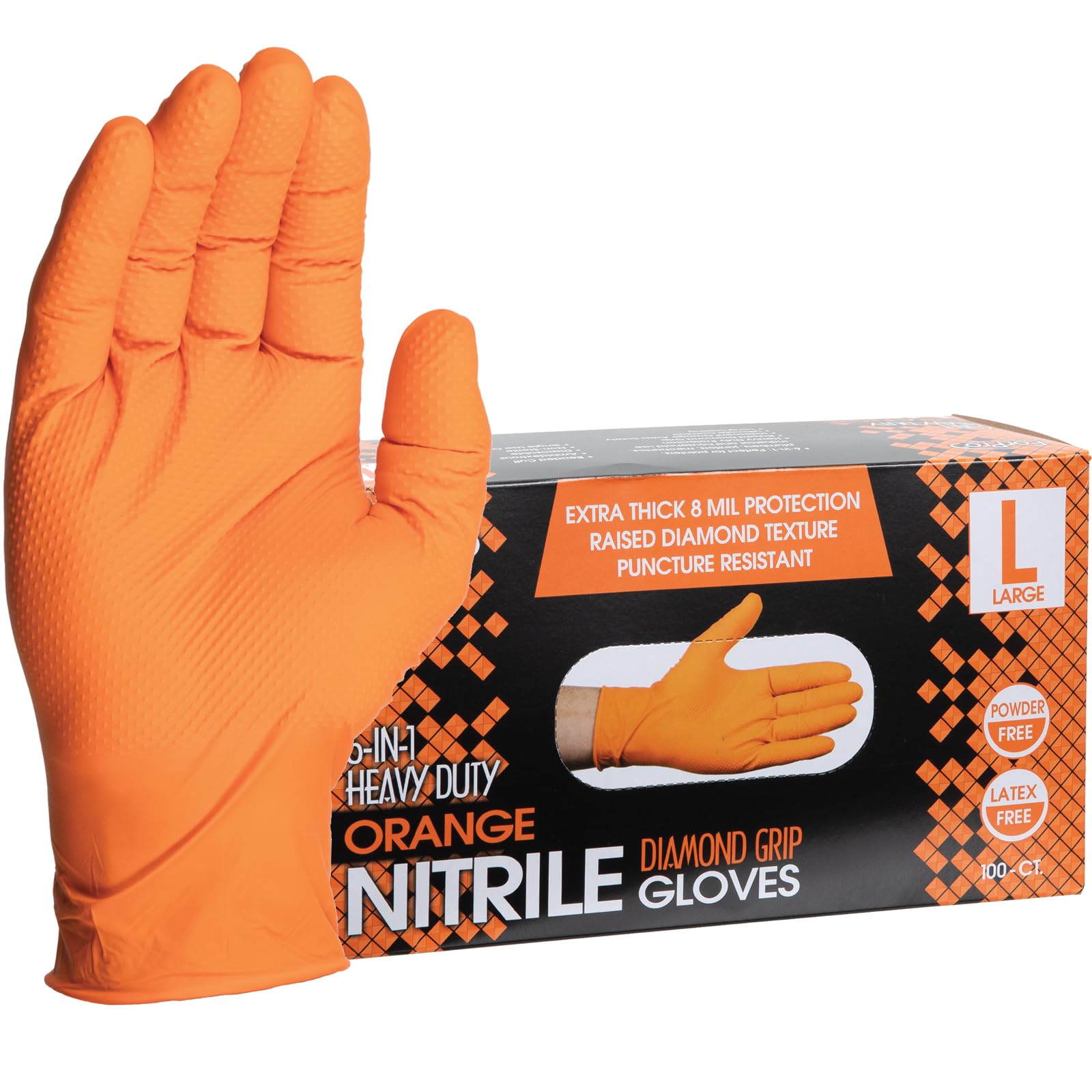 ForPro Heavy Duty Disposable Nitrile Gloves, Orange