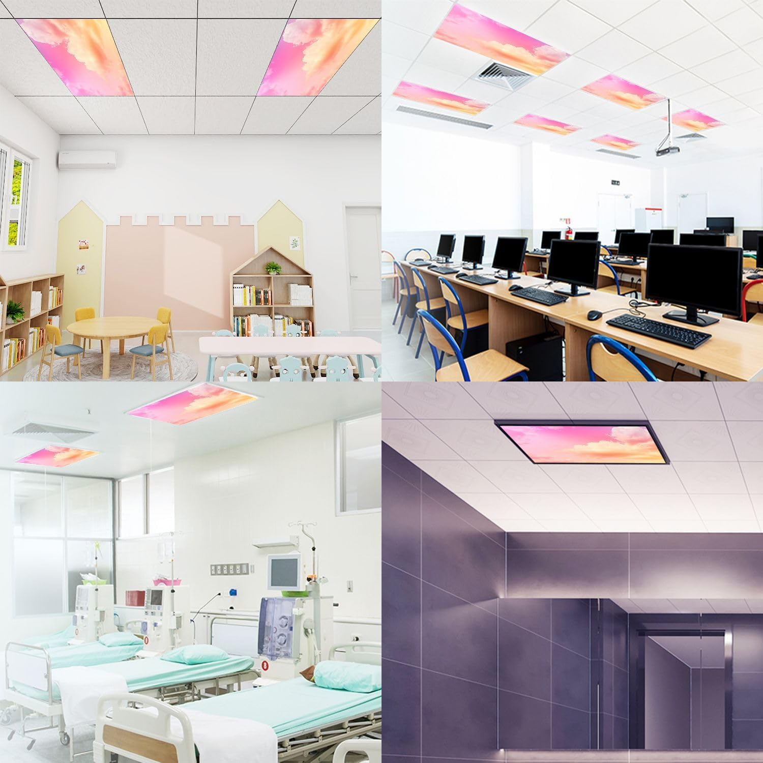 Fluorescent Light Covers for Ceiling Lights Soft Cloud Gradient Colorful Easy to Install Magnetic Light Filter for Classroom Office Hospitals School Home Decor