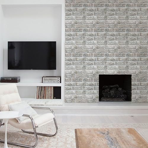 Miniatura 9 de Commomy Paneles de pared de ladrillo sintético 3D para despegar y pegar, 10 piezas de 11.8 x 11.8 pulgadas, papel tapiz de ladrillo rojo imprimible