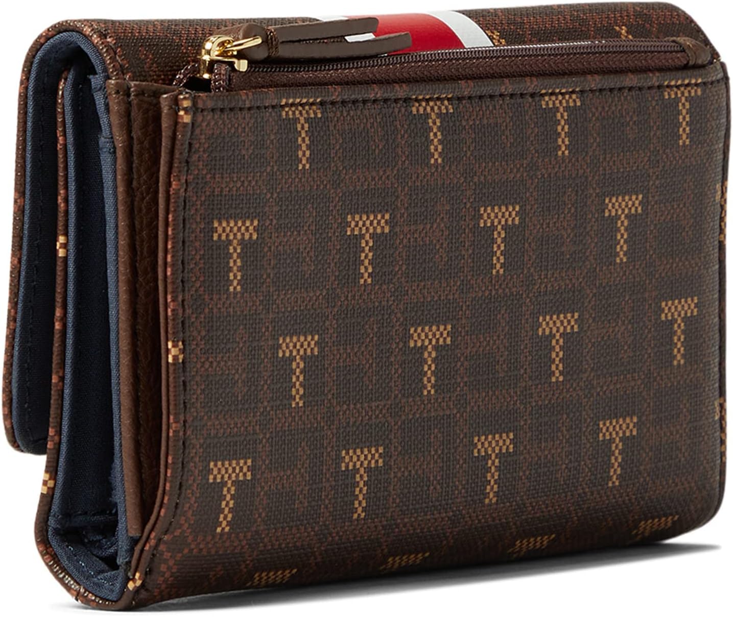 Tommy Hilfiger Waverly II-Flap Continental Wallet-Coated Square Monogram w/Varsity Stripe Chestnut/Heritage Brown One Size