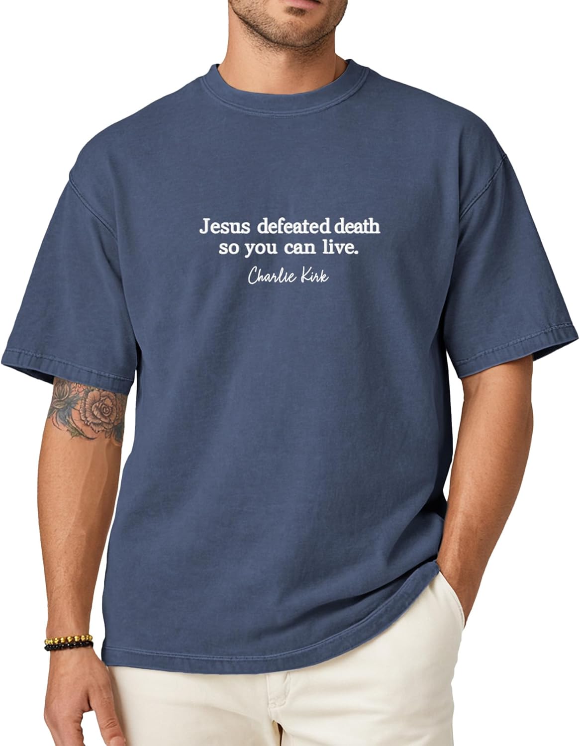 Jesus Defeated Death Embroidered T-Shirt  Charlie Kirk Quote  Christian Faith Tee  Unisex Vintage Fit