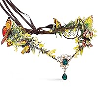 Vista 8 de MOSTORY Corona de flores de mariposa hecha a mano, corona de hada, duende del bosque, tiara circular floral para cosplay, mujeres y niñas, fiesta