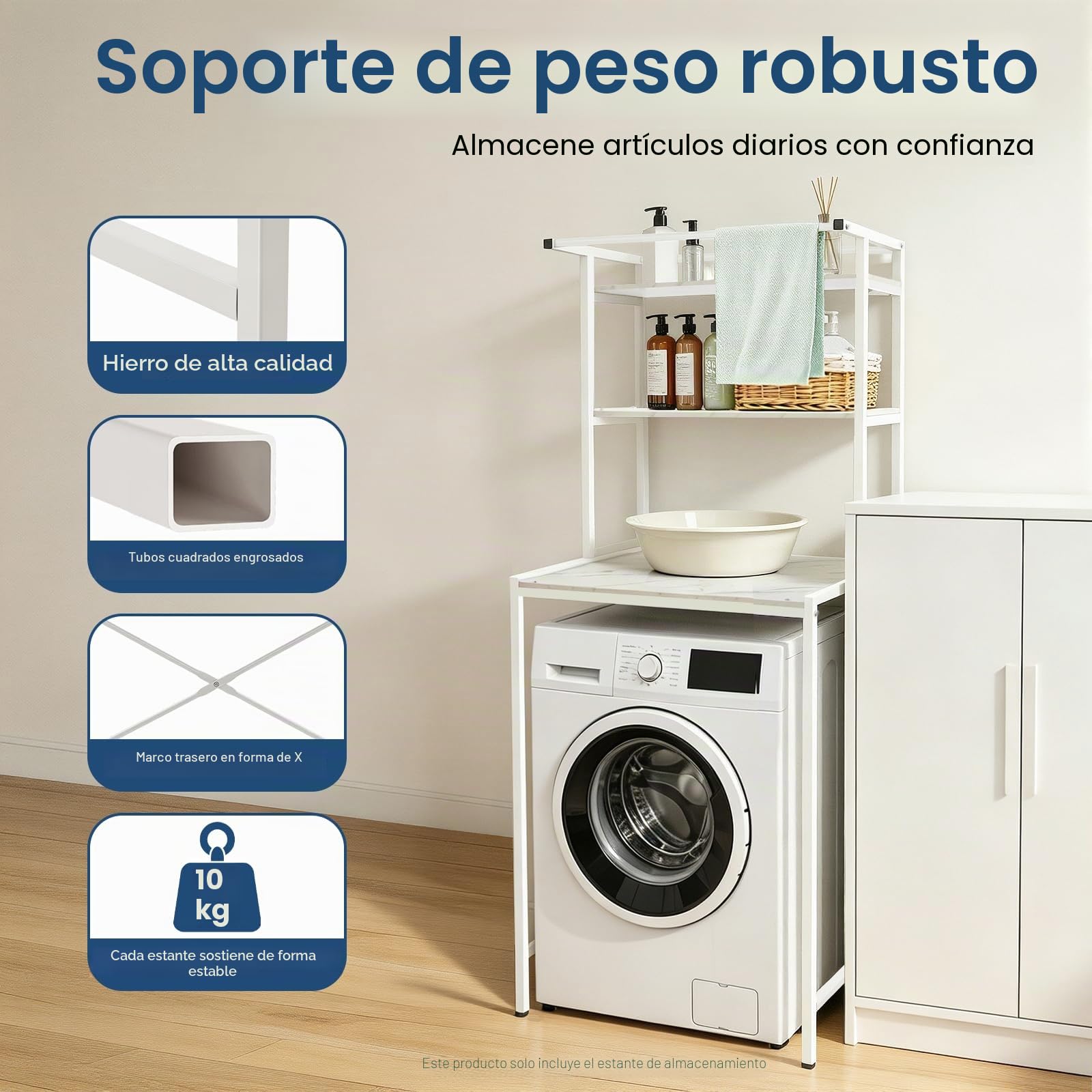 Estantería para lavadora, armario de lavadora que ahorra espacio sobre el estante de la lavadora, estante de baño de 3 niveles, estantería de almacenamiento multifuncional para cuarto de baño