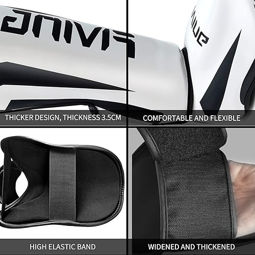 Miniatura 4 de FIVING Espinilleras de artes marciales MMA  Protectores de piernas Muay Thai acolchados y ajustables con protección en el empeine para entrenamiento