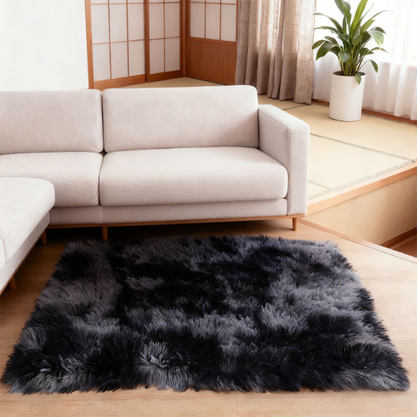 Tapis Salon Shaggy Gris Foncé Grand Format pour Chambre