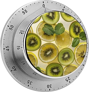 Sliced Lemon and Kiwi in Drink Timer Stainless Steel Kitchen Timers Waterproof & Rust-Proof 60 Minute Mechanical Timer with Loud Alarm for Cooking, Baking, Fitness