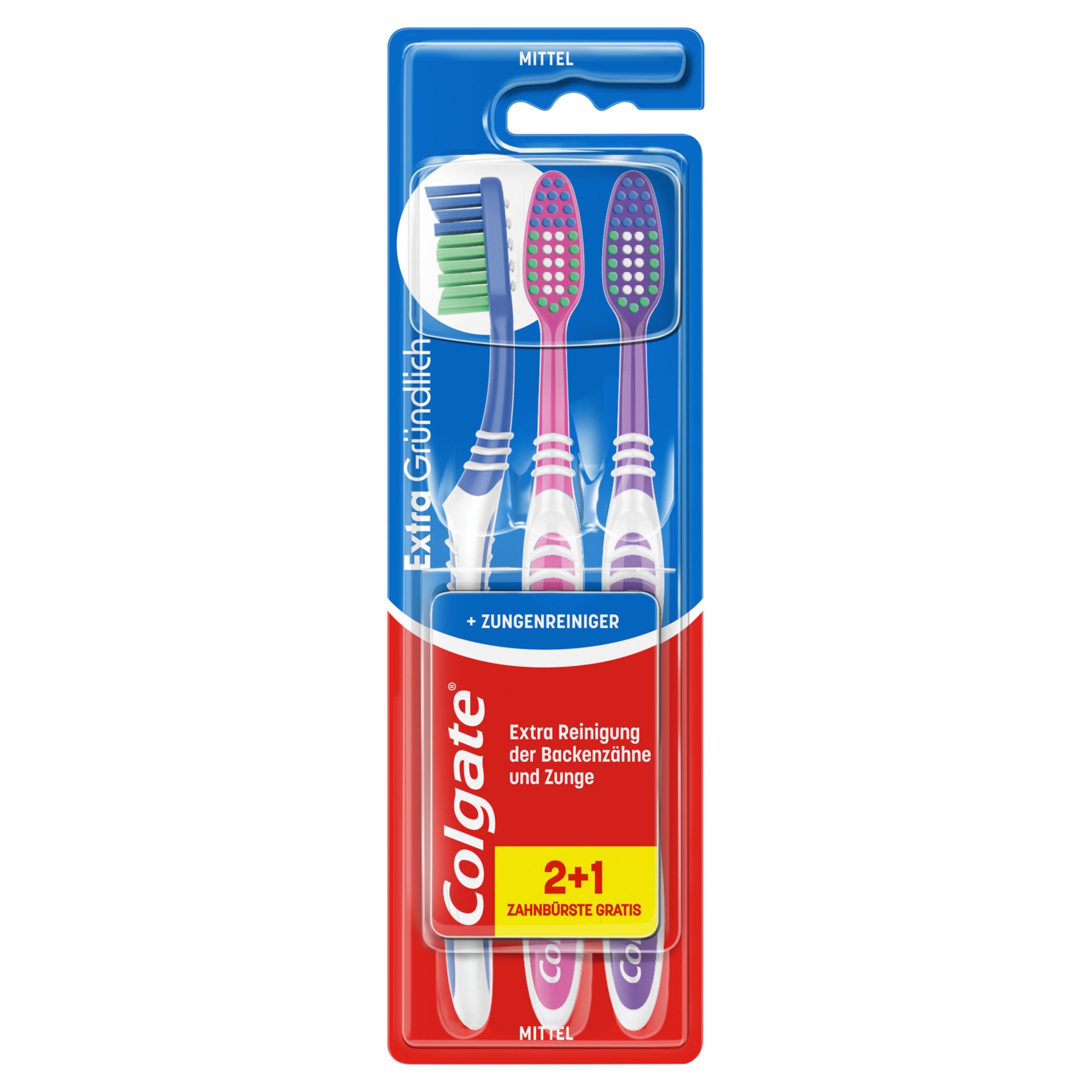 Colgate Extra Clean Handzahnbürste, Mittelhart, 3er Pack