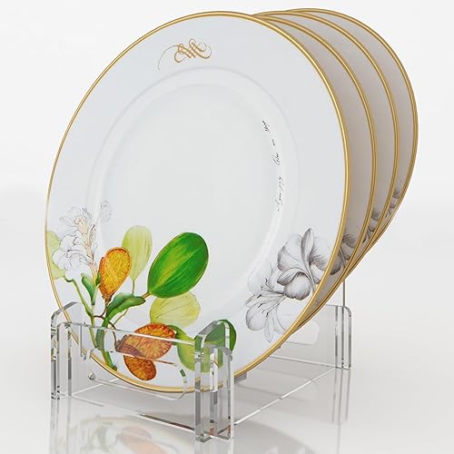 Miniatura 6 de 1 soporte para platos de acrílico transparente, elegante soporte de exhibición de vajilla y soporte con pantalla acrílica - Capacidad para 4 platos
