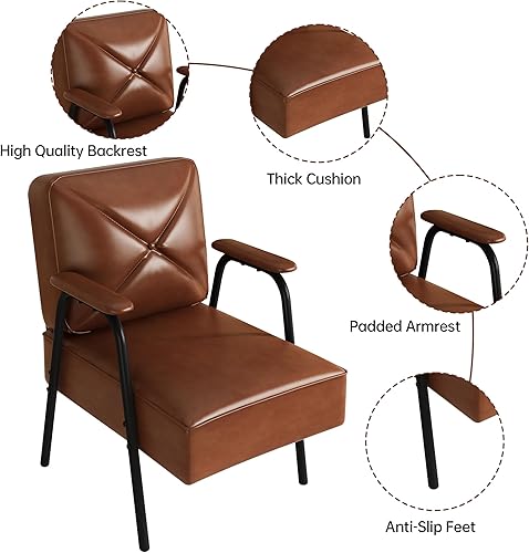 Miniatura 8 de Lamerge Juego de 2 sillas de acento de piel sintética, silla moderna de mediados de siglo para sala de estar, dormitorio, oficina, café, marrón