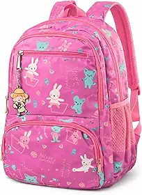 Mochila Infantil e Juvenil Estampada 25L em Poliéster Resistente 4 Bolsos com Zíper, Costas Acolchoadas, Alças Confortáveis e Chaveiro Decorativo