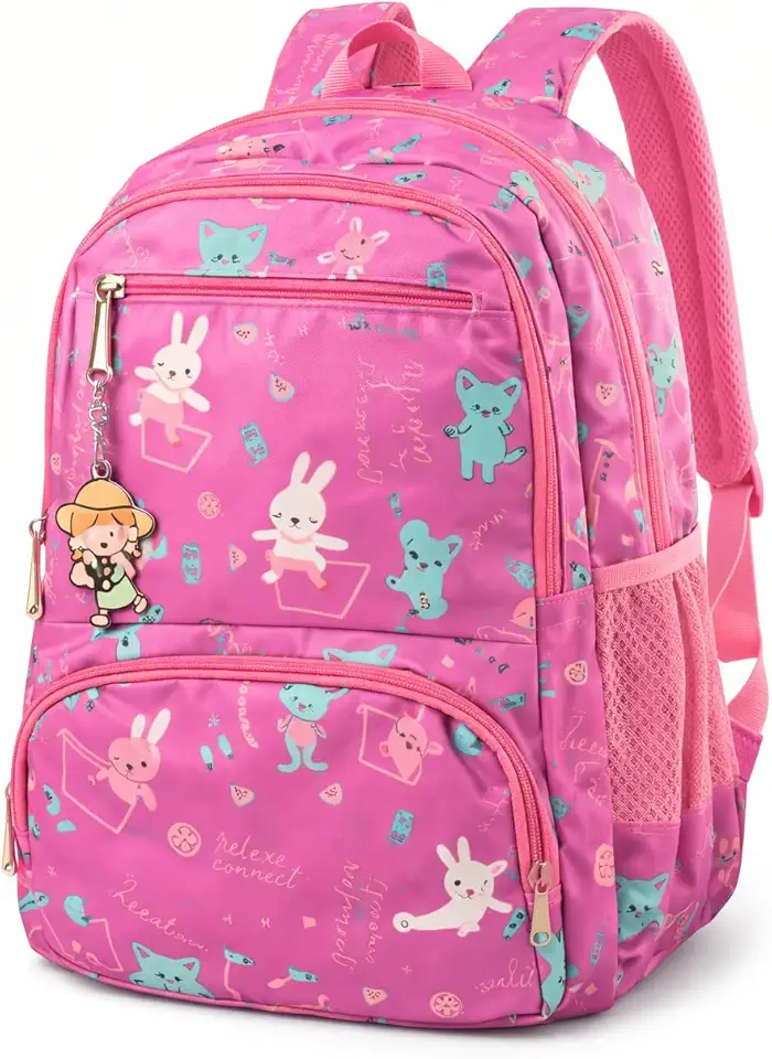Mochila Infantil e Juvenil Estampada 25L em Poliéster Resistente 4 Bolsos com Zíper, Costas Acolchoadas, Alças Confortáveis e Chaveiro Decorativo