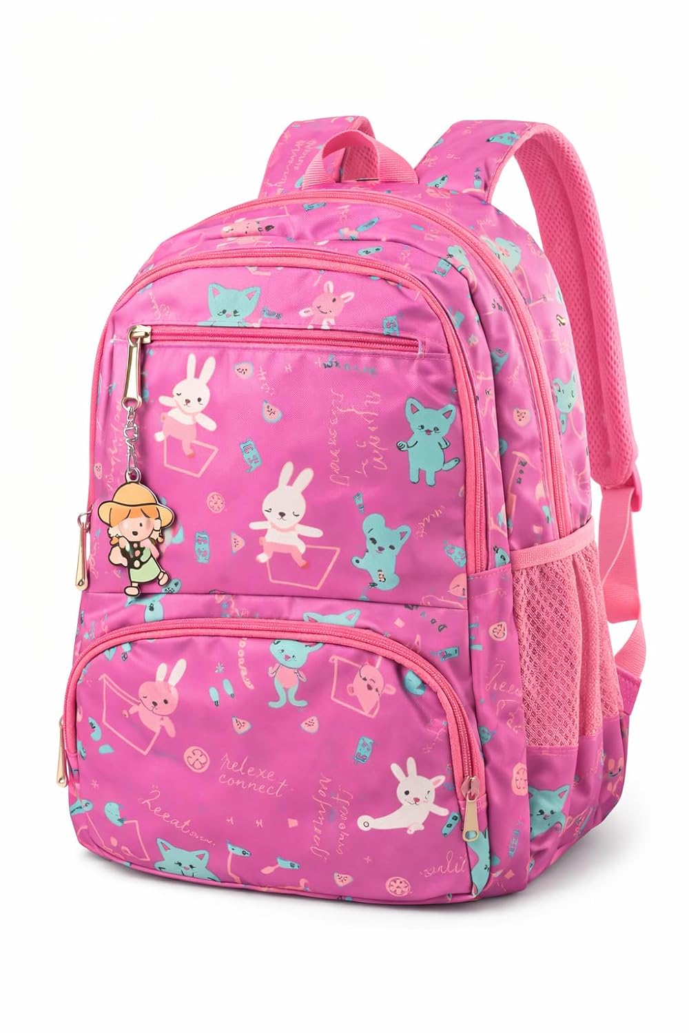 Mochila Infantil e Juvenil Estampada 25L em Poliéster Resistente 4 Bolsos com Zíper, Costas Acolchoadas, Alças Confortáveis e Chaveiro Decorativo