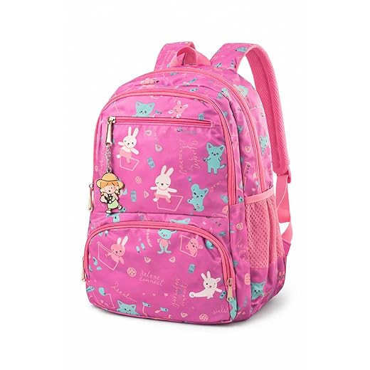 Mochila Infantil e Juvenil Estampada 25L em Poliéster Resistente 4 Bolsos com Zíper, Costas Acolchoadas, Alças Confortáveis e Chaveiro Decorativo