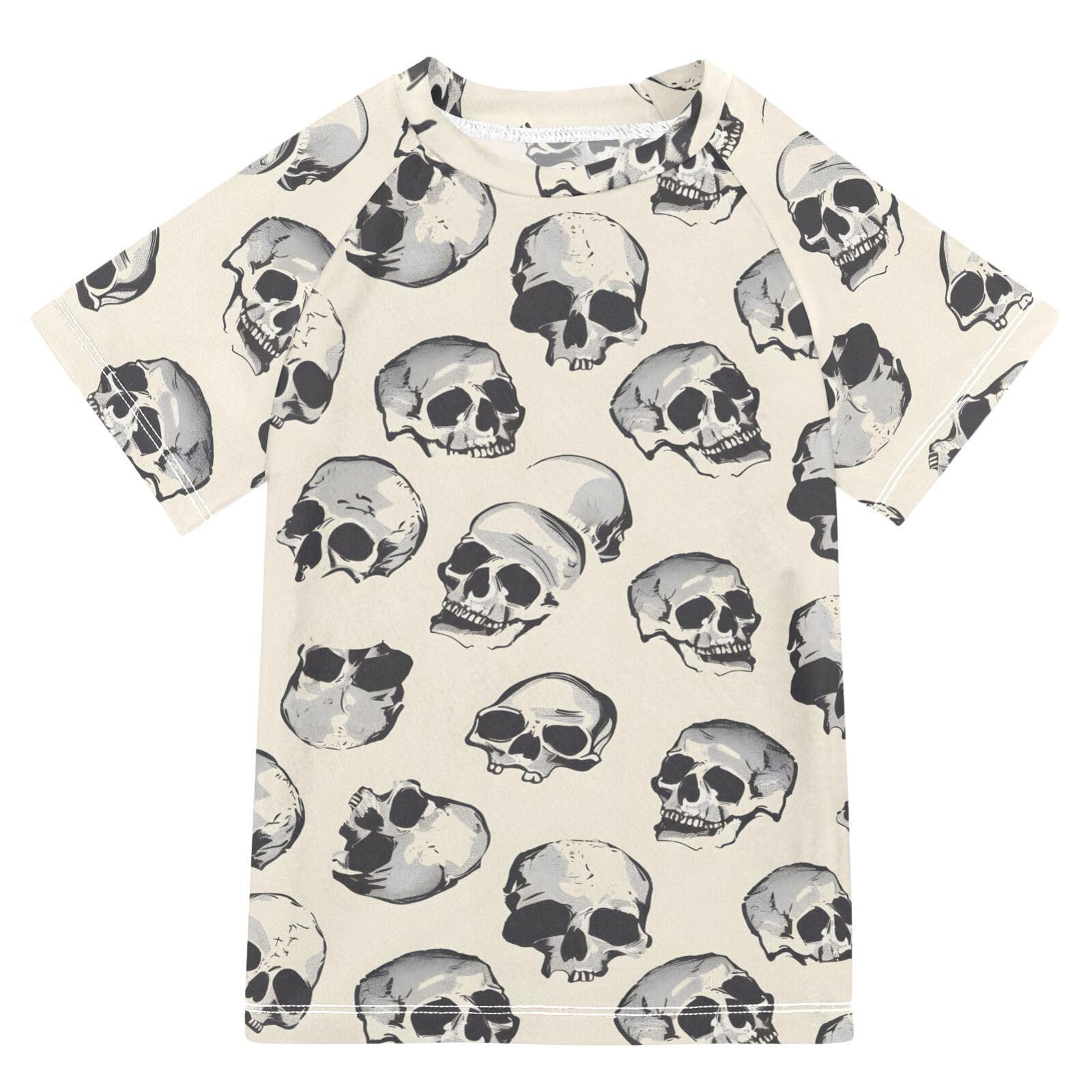 Boys Rash Guard Short Sleeve Swim Shirts for Boys Skulls Watercolor Sun Protection 7-8T