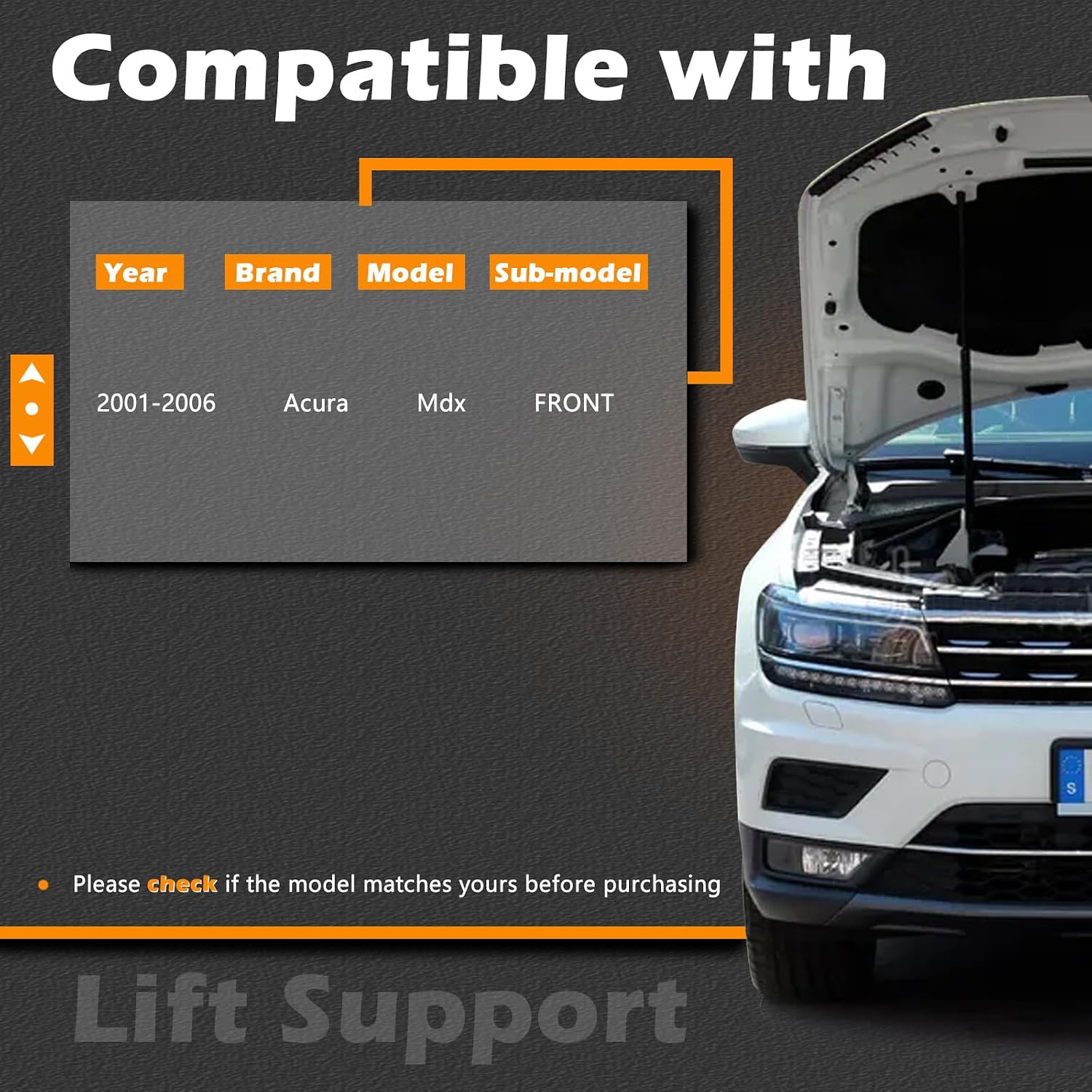 2Pcs 21.18 in Front Hood Lift Supports Struts Gas Spring Shocks Prop Rod Compatible with Acura 01-06 MDX (2001 2002 2003 2004 2005 2006)