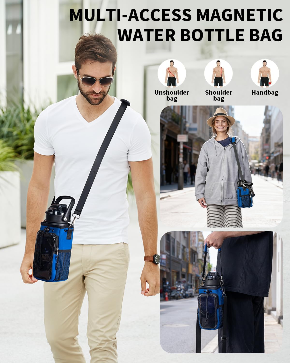 Magnetic Gym Water Bottle Bag Holder Carrier with Phone Pocket and Shoulder Strap Crossbody Sling Cup Pouch Sleeve Workout Essentials for Men and Women - Image 6