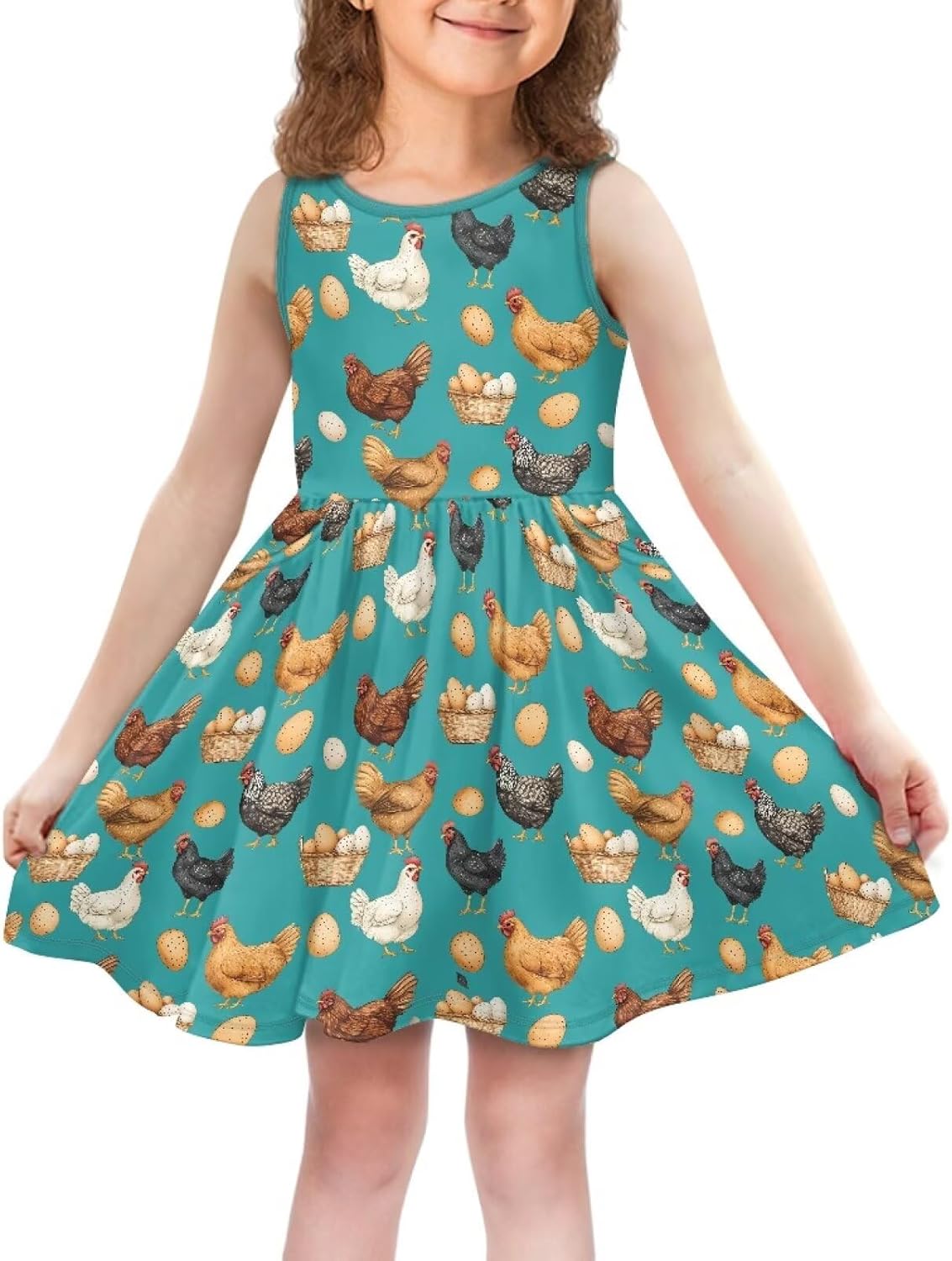 Girls Summer Dress with Pockets Casual Sleeveless Midi Dress for 4-14 Years