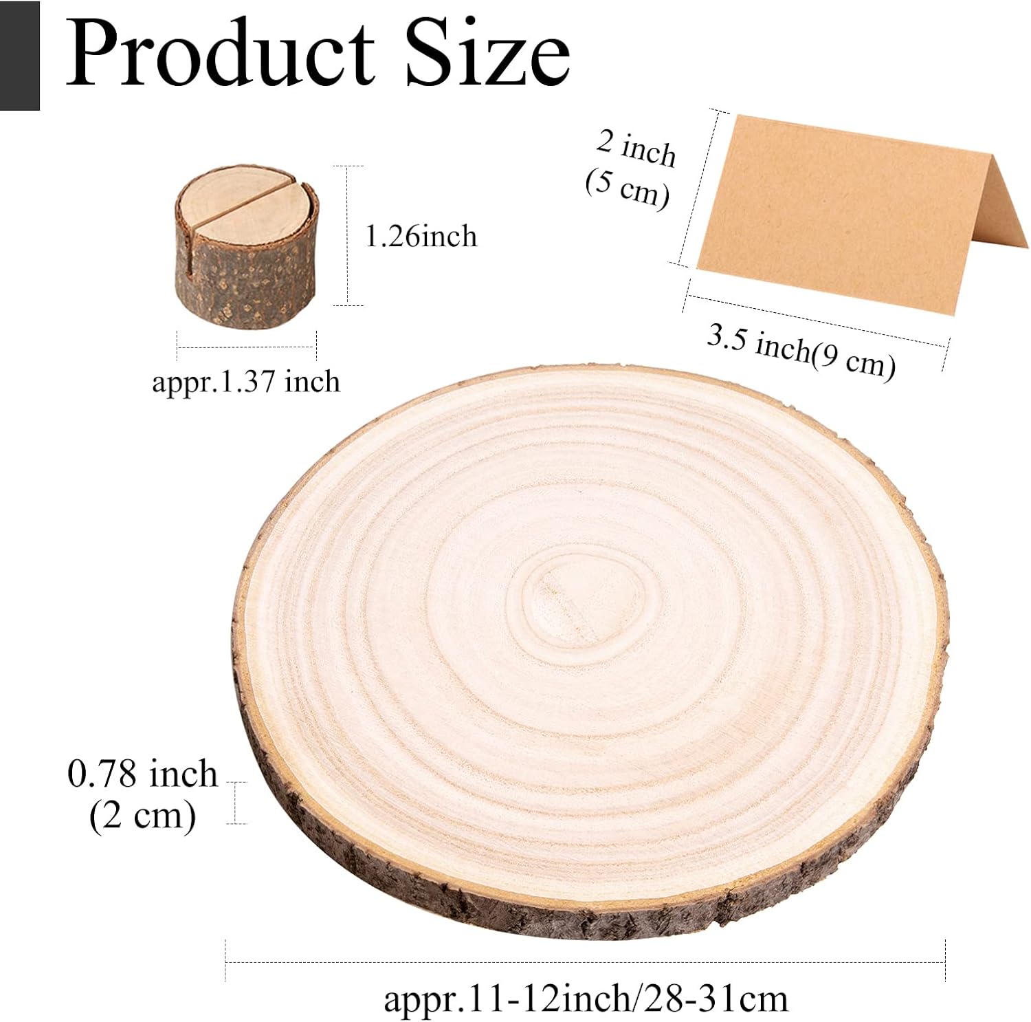 Caydo 10 Pieces 11-12 Inch Wood Slices for Centerpieces with 10 PCS Wood Table Number Holders and 10 PCS Card for Wedding Table Centerpiece Decoration, Woodland Themed Parties, Baby Showers