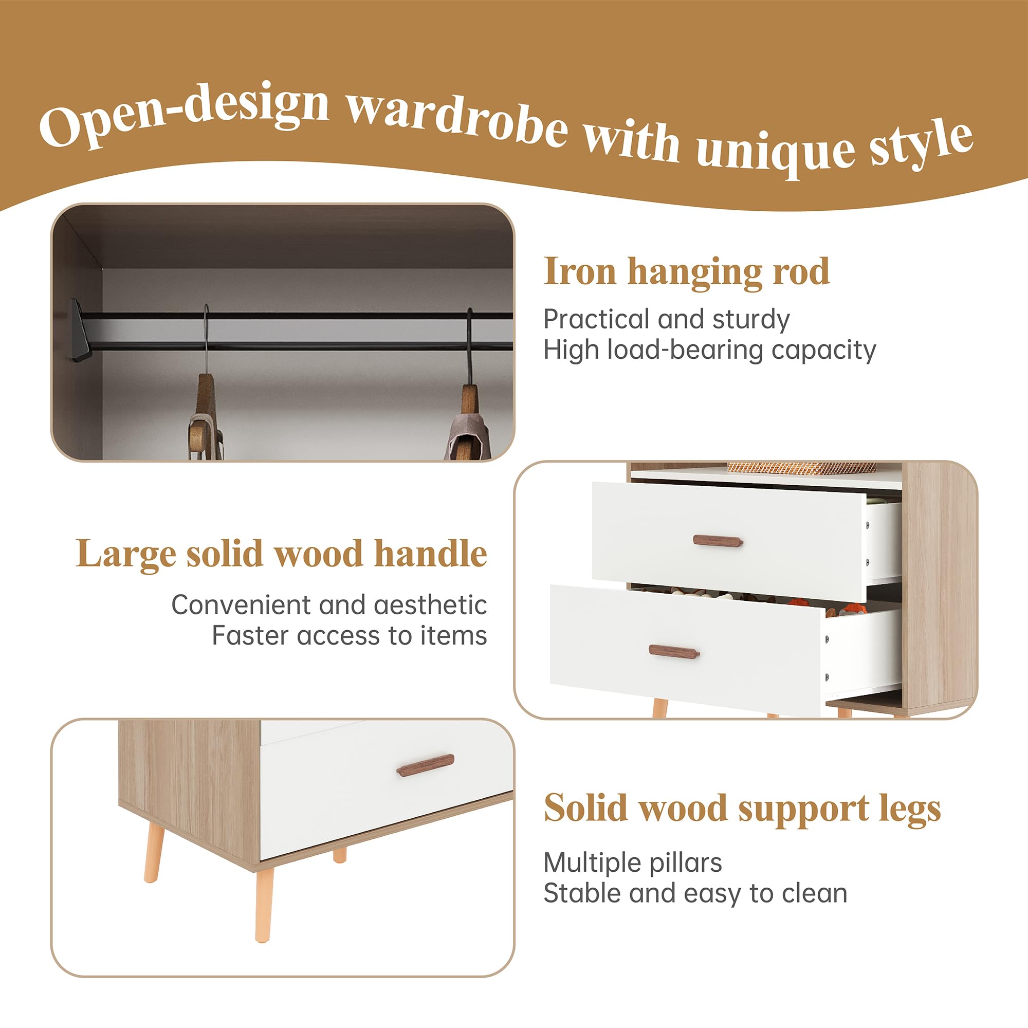 Soweiz Appendiabiti per bambini con porta scorrevole, bianco + legno naturale, 141,5 cm