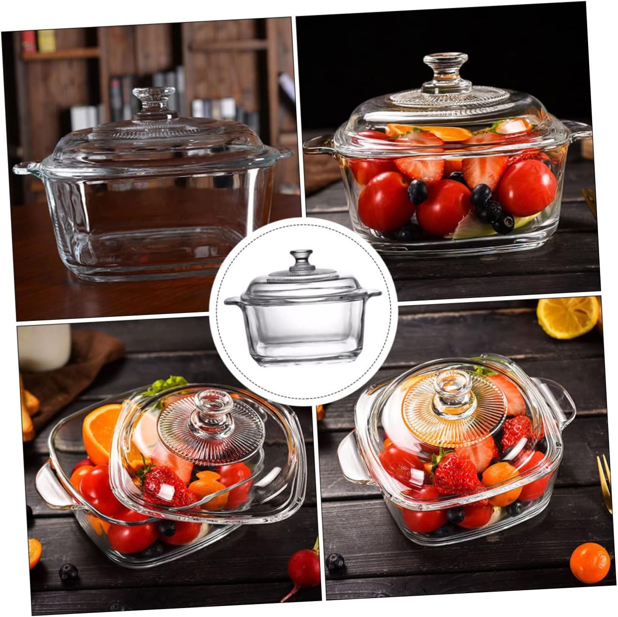 Thickened Tempered Glass Microwave Soup Bowl with Double Handles and Lid Square Food Storage Bowl for Home and Restaurant Use Smooth Edges Easy-clean Delicate Tableware