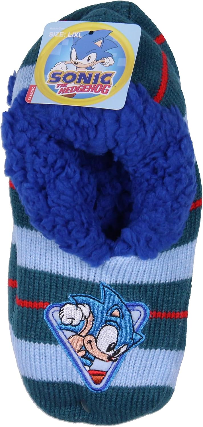 Sonic The Hedgehog Boys' Plush-Lined Non-Slip Slipper Socks For Boys And Girls