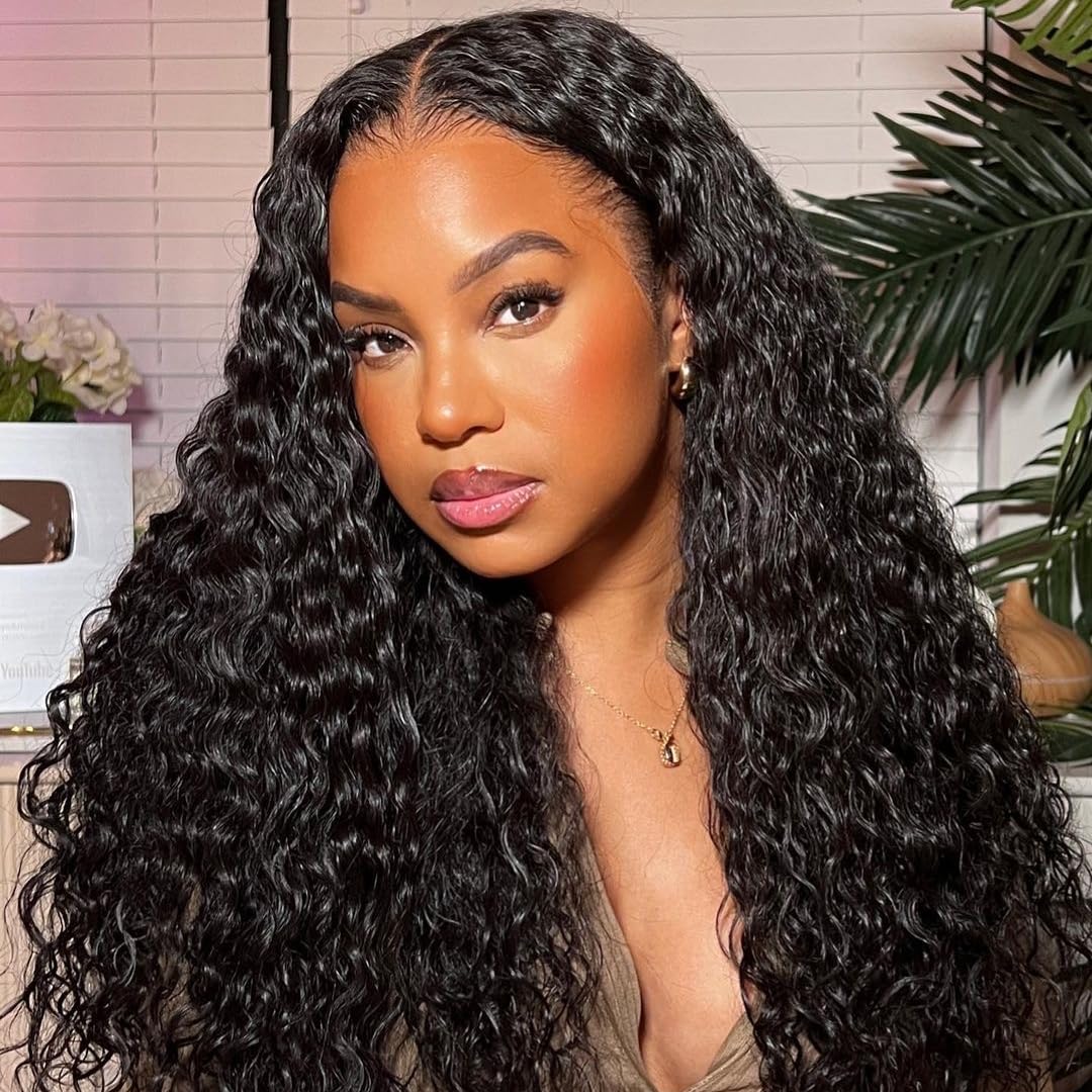 Real HD Invisible Lace Frontal Wigs,13x4 Full Frontal Large Space Hair Wig Deep Curly Style 200% Density Human Hair Clean Hairline Pre-plucked Bleached Knots Natural Color 20inch