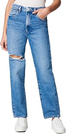 [BLANKNYC] Womens Relaxed High Rise Straight Leg Rip Loose Fit Jeans, Comfortable Pants & Designer Clothing