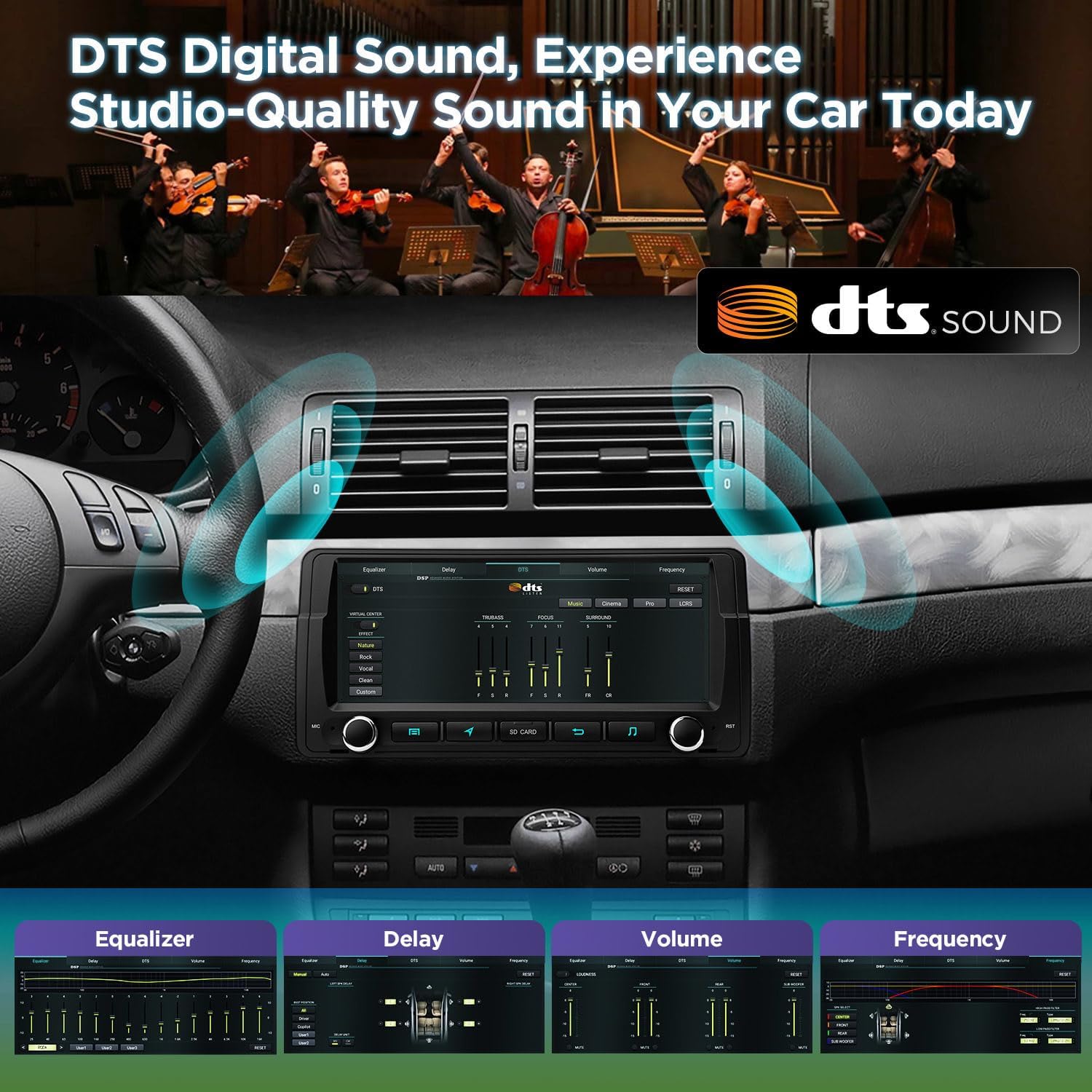Visual representation of wireless CarPlay and Android Auto interfaces on the car stereo screen