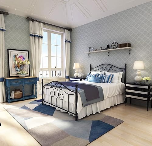 Miniatura 40 de TUSEER Base de cama de metal tamaño Queen con cabecero vintage y base de plataforma de estribo, marco de cama de hierro forjado (Queen, marrón