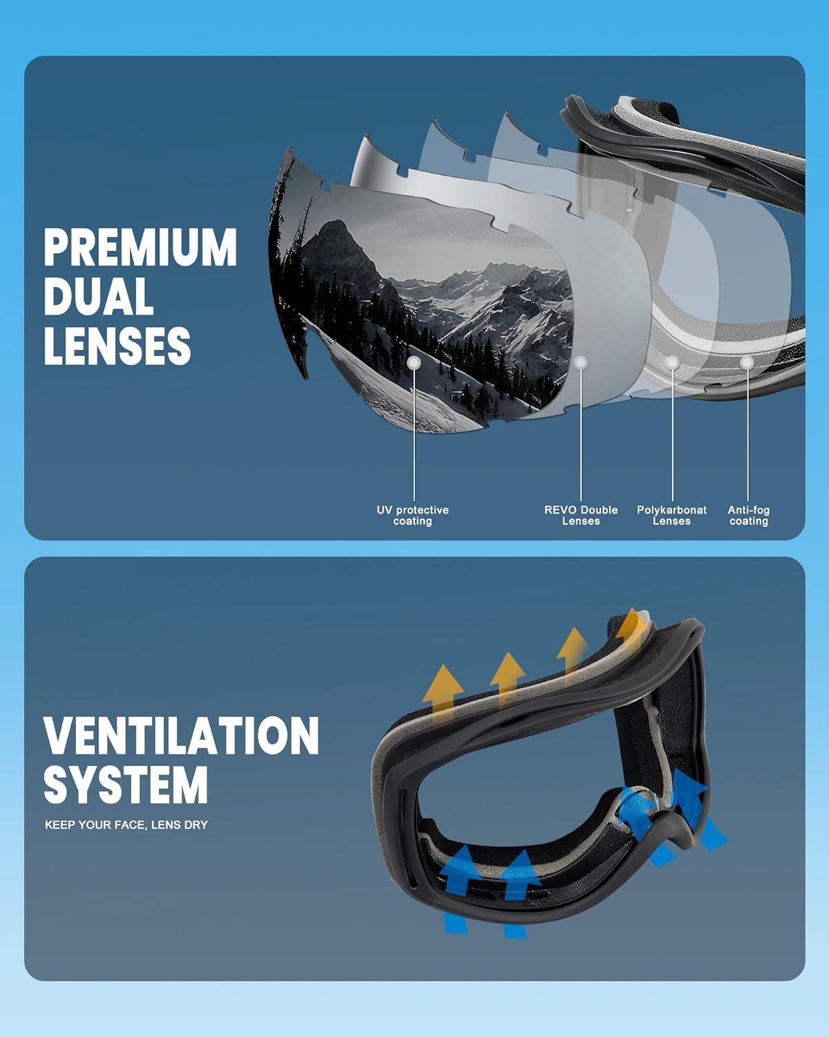AVV Ski Goggles UV Protection, Anti-Fog Snowboard Snow Goggles OTG for Men Women Adults & Youths - Image 4
