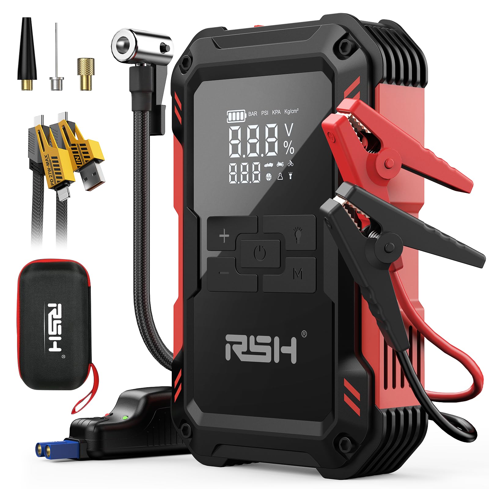 Photo 1 of Car Jump Starter with Air Compressor 4000A Peak Battery Jump Starter 14.8V,150PSI Inflator Auto Booster 15000MA Jump Box (up to 10L Gas,8L Diesel Engine),LED Light with Quick Charger USB & Type C