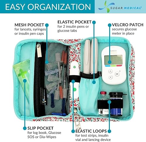 Vista 96 de Sugar Medical Estuche de suministro para diabetes Bolsa de viaje para suministros médicos Organizador de medidor de glucosa Productos