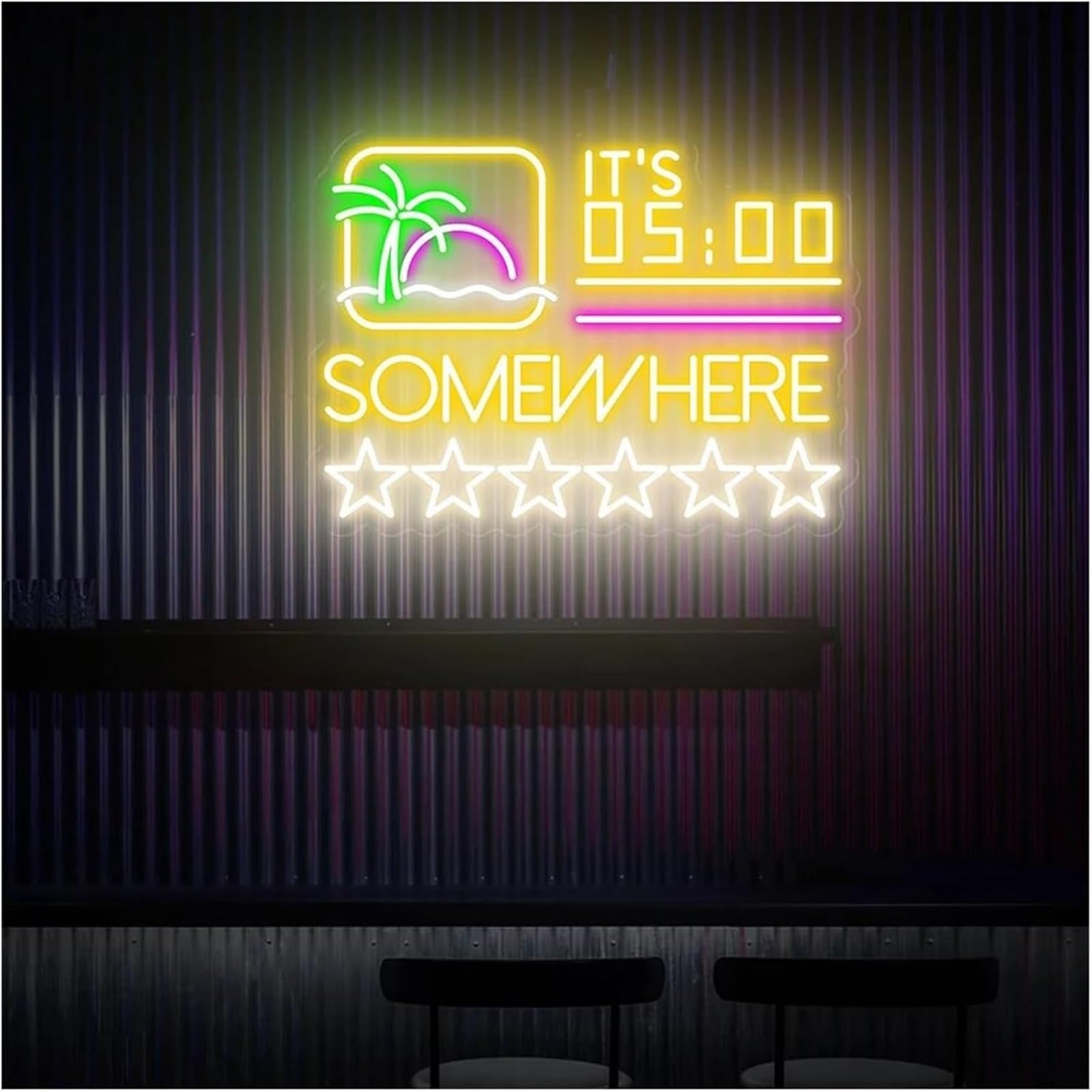 Wexxaii neon Light Sign Soothing Atmosphere Lamp It's 5:00 Somewhere, Neon Sign for Cocktail Bar(G)