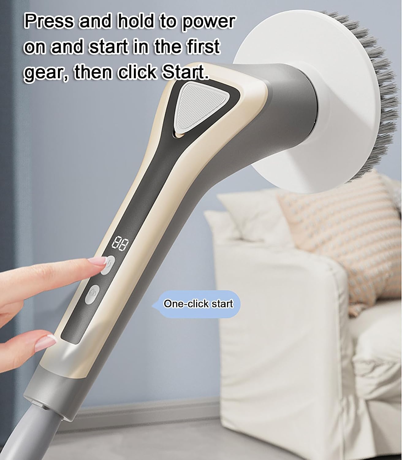 B,Electric Spin Scrubber, 2600mAh Cordless Cleaner Brush with 7 Replaceable Heads, Digital Display, 300Rpm Waterproof Electric Cleaning Brush for Bathroom, Kitchen and Floor