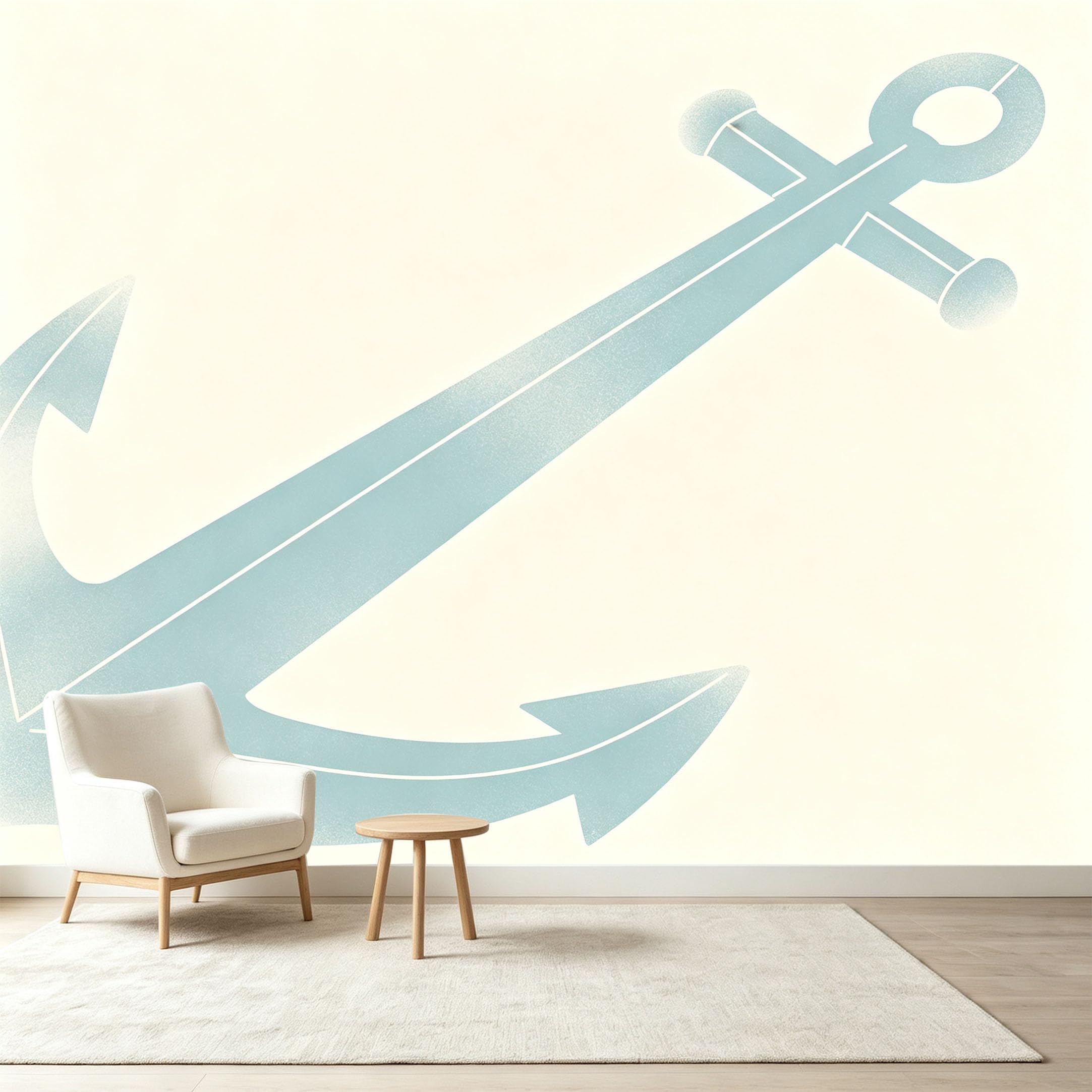 Custom Size Wall Murals Minimalist Nautical Anchor Ocean Seascape Self-Adhesive Wall Fabric Removable Wallpaper Wall Decor for Living Room Bedroom Bathroom