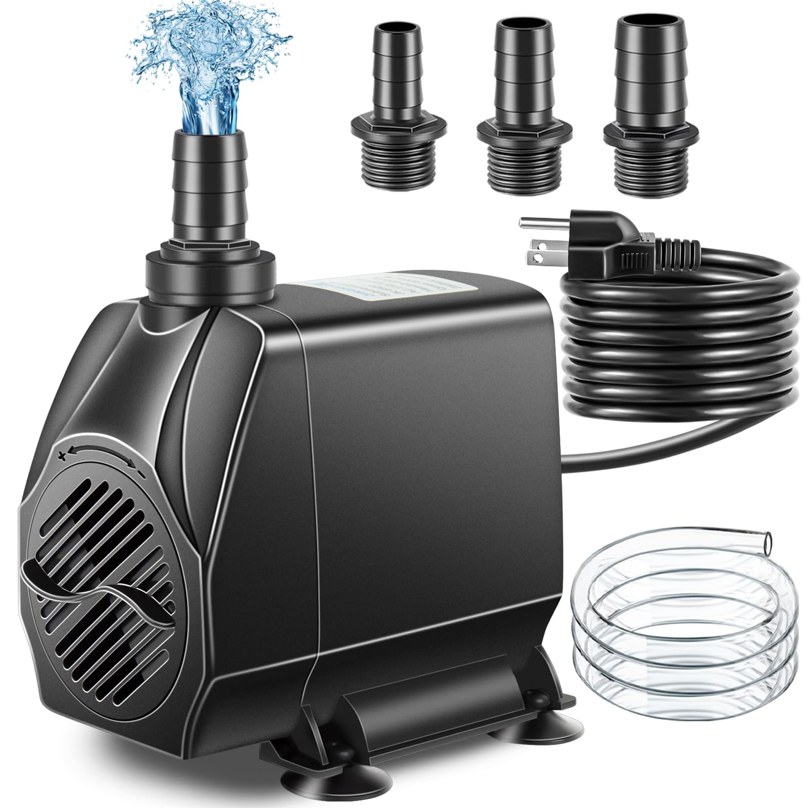 Submersible Pump, Small Fountain Pump with Tubing, Submersible Water Pump for Aquarium Fish Tank Indoor or Outdoor Pond Fountain Hydroponics Statuary (80W 1700GPH, No Led Light)