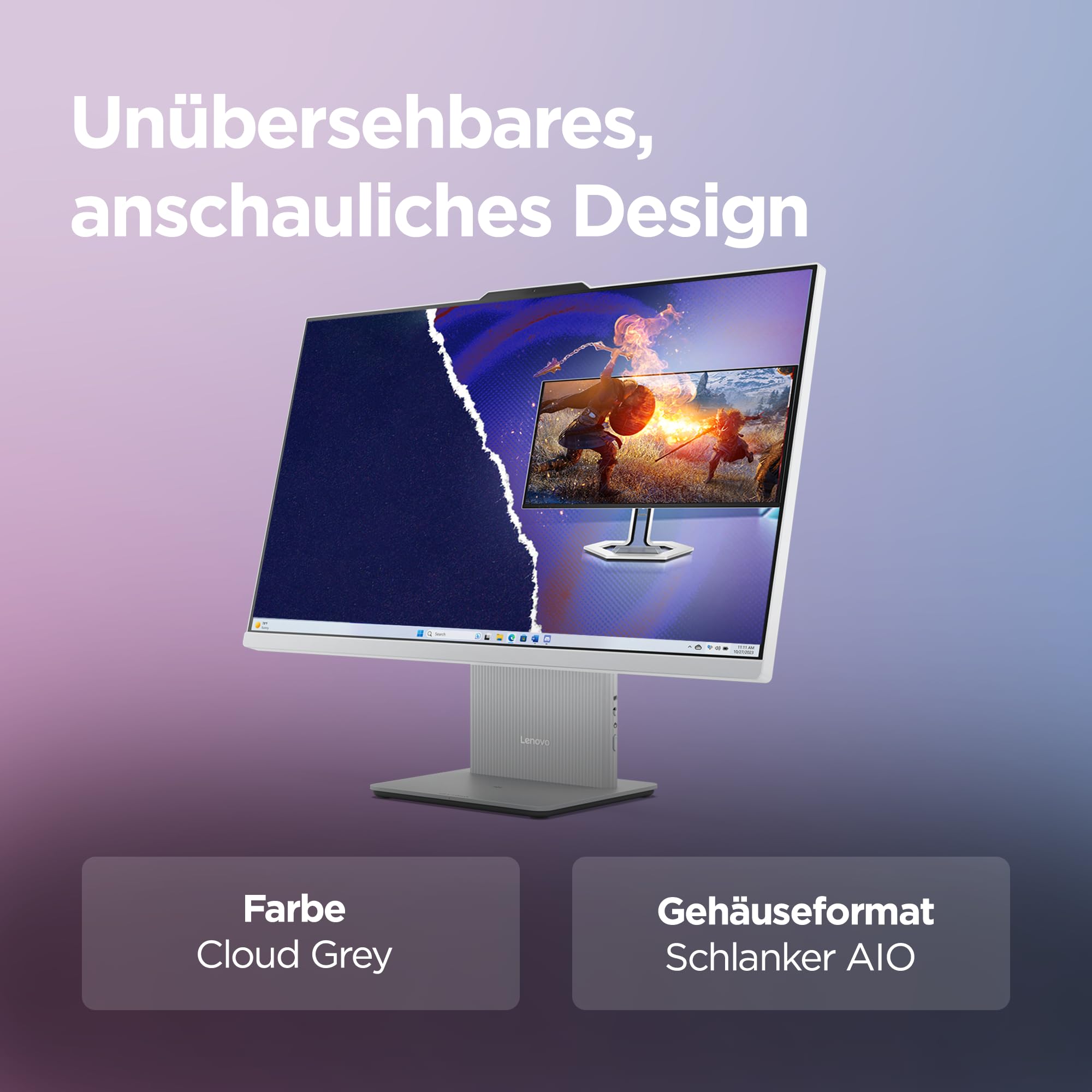 Lenovo IdeaCentre All-In-One PC | 27" QHD Display | Intel Core 9 270H | 32GB RAM | 1TB SSD | Integrierte Intel Grafik | Windows 11 | Inkl. Maus und Tastatur | Cloud Grau | 3 Monate Premium Care
