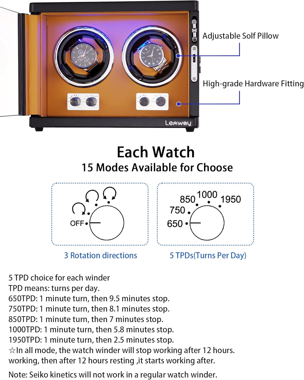 Automatic Watch Winder ，Watch Winders for Automatic Watches,Watch Winder with Quiet Motor, 15 Rotation Modes，with Led Light， High-End Piano Paint Baking Process Double Watch Winder for Rolex