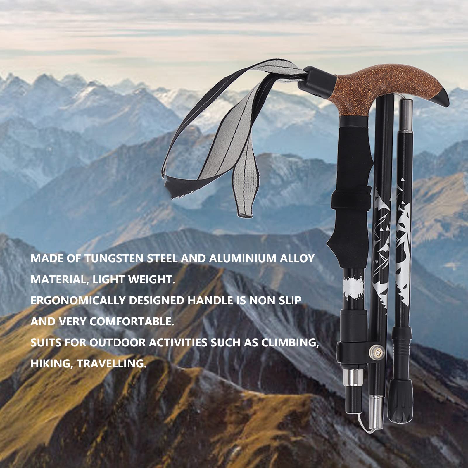 Trekking Poles, 5 Fold Curved Handle Hiking Stick - Image 4