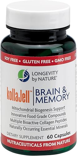 Longevity by Nature, KollaJell Suplemento cerebral de péptidos de colágeno, píldoras de memoria y suplemento de enfoque para la salud cerebral y