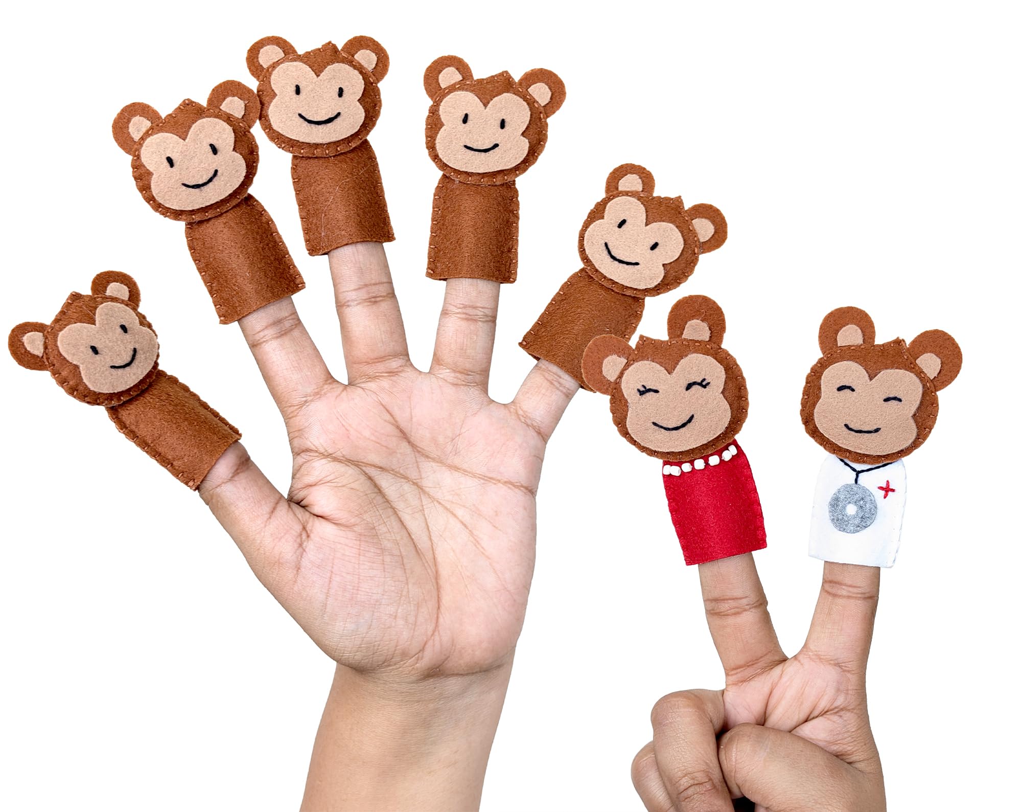 AGD Handmade Finger Puppets Set with Nursery Rhyme Card, Interactive Educational Toys for Kids, Return Gifts for Birthday (Felt Fabric) (Five Monkeys)-picture-29
