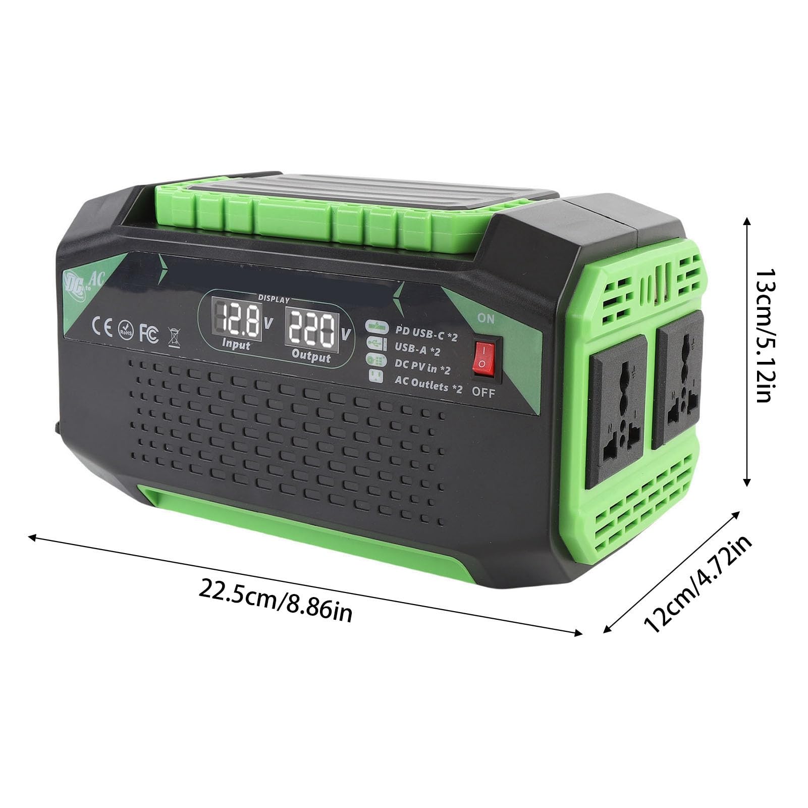 Przetwornica napięcia samochodowego 600W DC 12V na AC 2 gniazda 2xtyp C 2xUSB A porty inwerter pojazdu ładowarka z wyświetlaczem napięcia