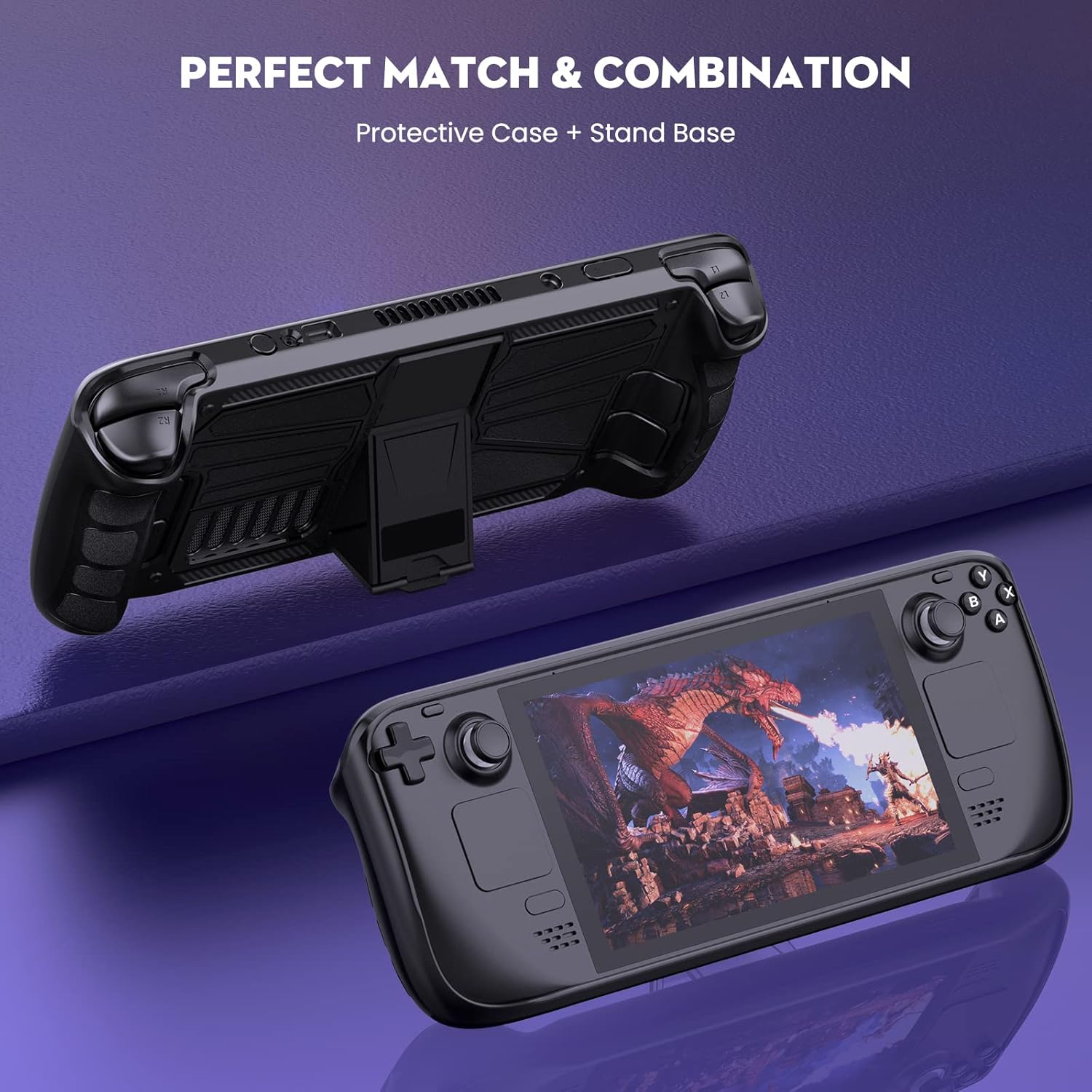 SENQAO Kickstand Protective Case for Steam Deck, TPU Cover Case with Adjustable Stand Base Compatible with Steam Deck, Shock-Absorption, Non-Slip, Anti-Scratch Cover Protector, Steam Desk Accessories