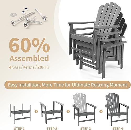 Miniatura 7 de Silla Adirondack apilable, sillas para hogueras de polietileno de alta densidad que ahorran espacio para todo tipo de clima, para patio al aire libre
