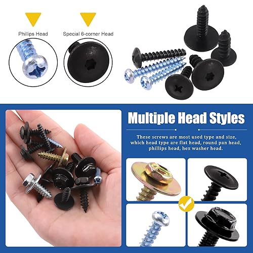 Miniatura 4 de Glarks 160 piezas de 12 tamaños de tornillo de retención de tornillo para motor de automóvil debajo de la cubierta, protección contra salpicaduras,