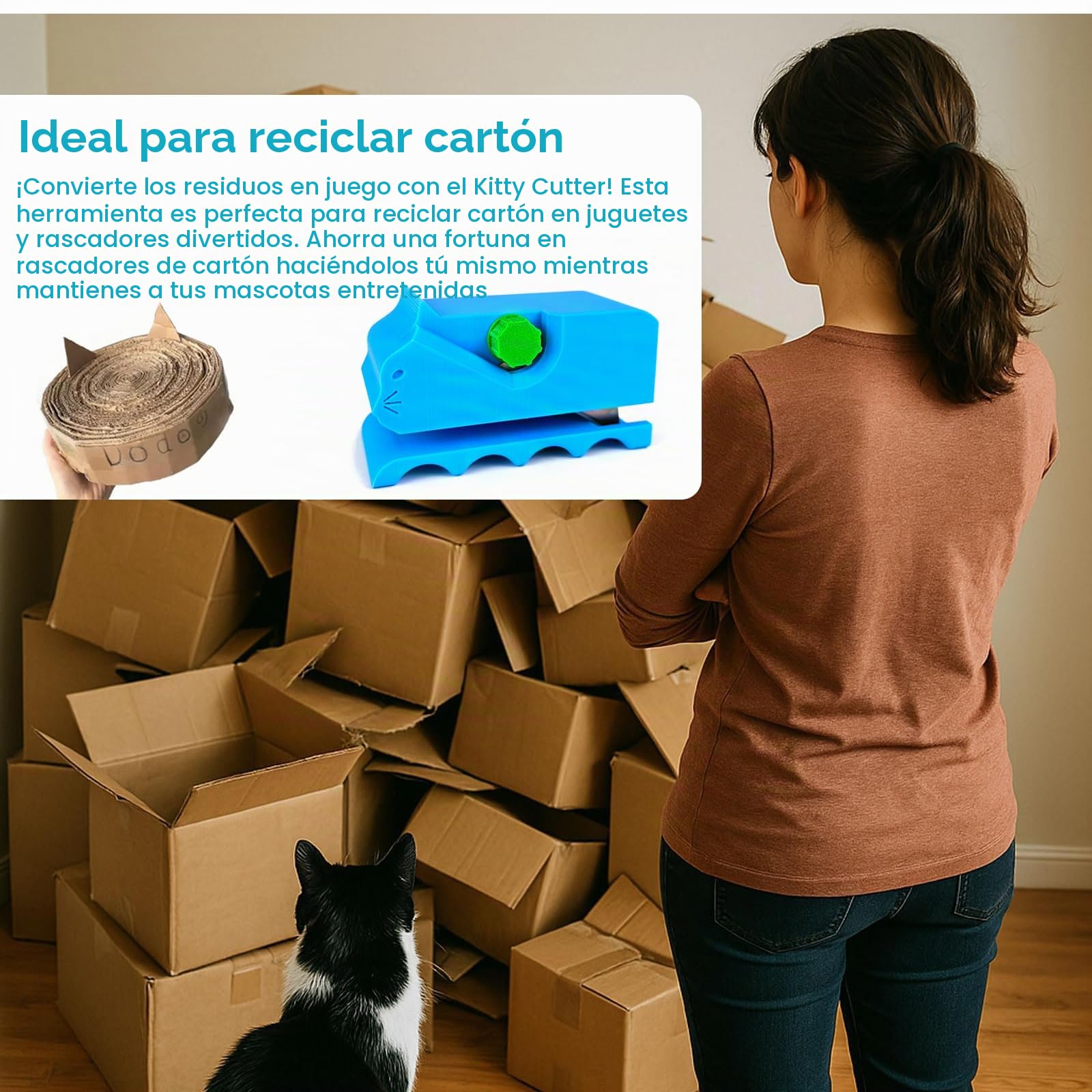 Cortador de cartón para Gatos, Herramientas de Corte de Reciclaje de cartón, Cortador de Tiras de cartón Impreso en 3D, para Hacer rascador de Gatos