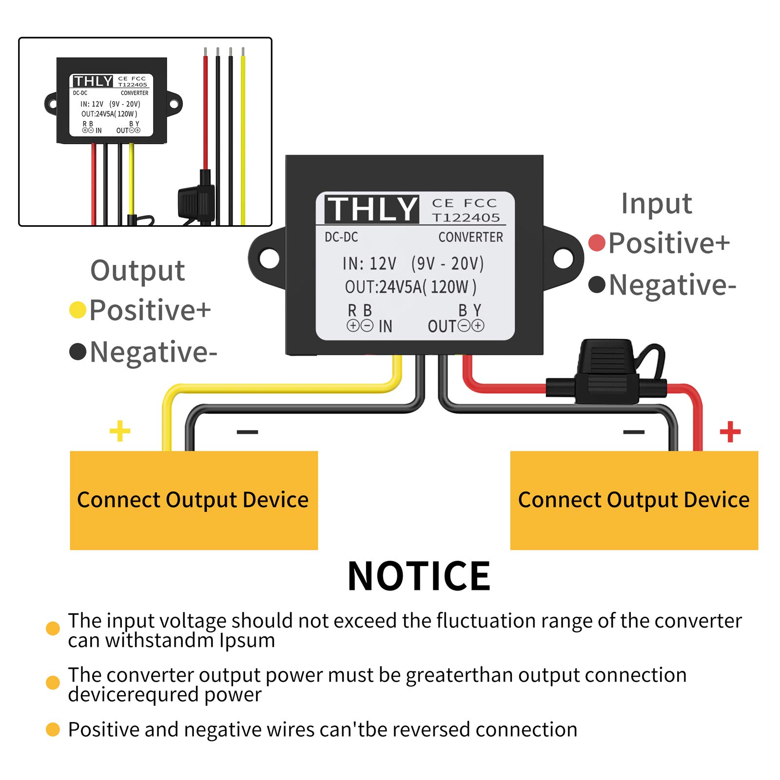 Convertisseur 12v 24v, Transformateur DC 5A 120W Transformateur élévateur avec Fusible étanche, pour Bateau de Véhicule de Camion de Golf (Accepter Les Entrées DC9-20V)