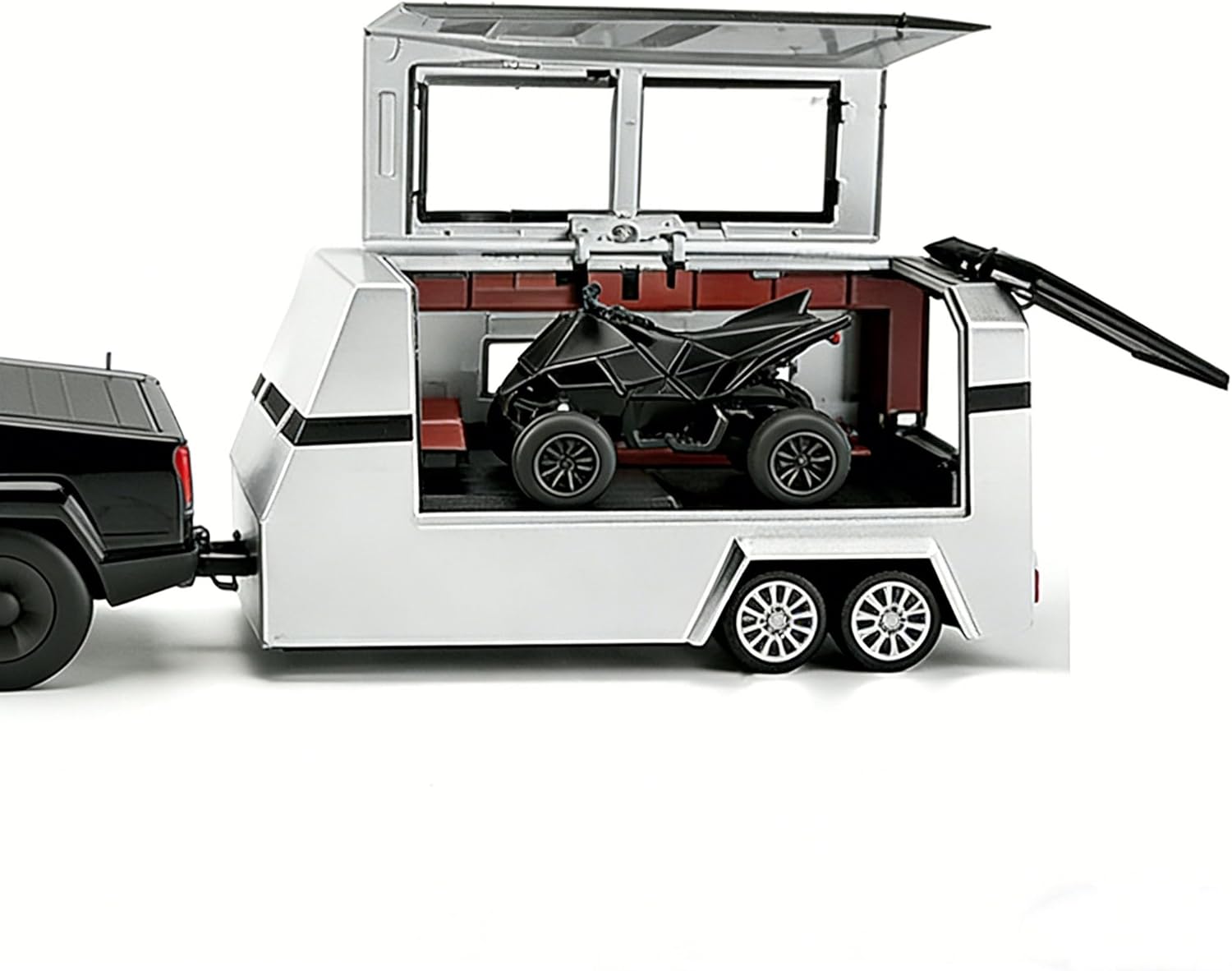 Toy Truck Set with Trailer and Motorcycle Alloy Truck RV Model with Sound and Light Effect Ideal Cyberpickup Gift Age for 3+ Pill Back Car