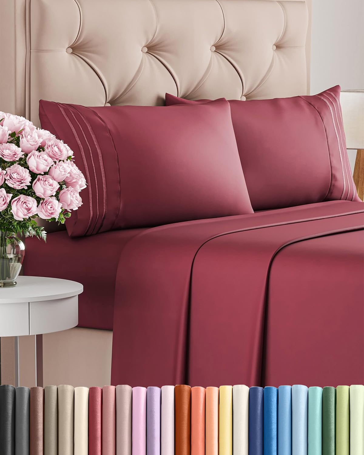 full size 4 piece sheet set - comfy breathable & cooling bed sheets set - hotel luxury bedding for women, men, kids, teens, boys & girls - deep pockets, ultra-soft, wrinkle free - oeko-tex - burgundy